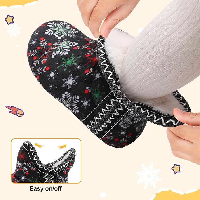 LeIsfIt Toddler Slippers Boys Girls Cozy Warm House Shoes Kids Non-slip Winter Slipper Booties Slip on Plush Lining Sock Slippers