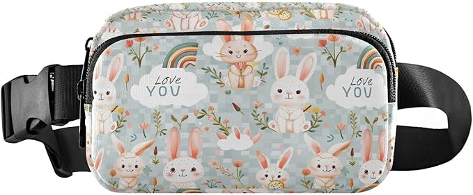 Cute Bunnies Rabbit Fanny Pack for Women Men Water Resistant Fashion Waist Packs with Adjustable Strap Belt Bag for Travel Workout Jogging Hiking 21220153