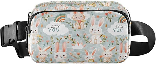 Cute Bunnies Rabbit Fanny Pack for Women Men Water Resistant Fashion Waist Packs with Adjustable Strap Belt Bag for Travel Workout Jogging Hiking 21220153