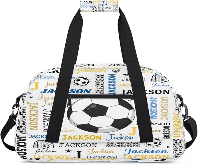 Custom Name Soccer Duffel Bag for Boys, Personalized Sports Gym Bag Overnight Travel Weekender Bag Lightweight Carry On Sleepovers Bag for School Practice Gymnastics
