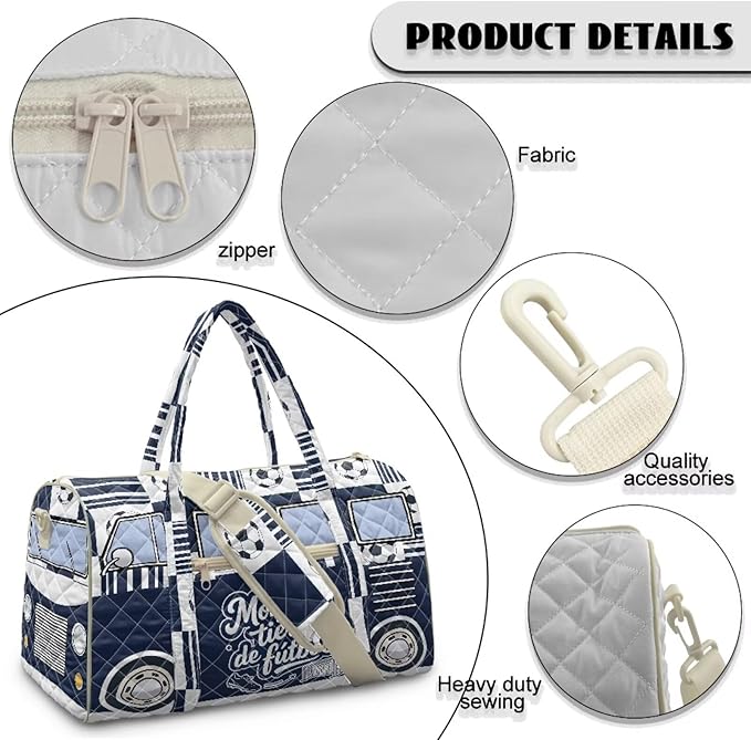 COEQINE Quilted Tote Bag Large Car，Monterrey Van Car Themed Men Purses Backpack Travel Duffle Bag for Weekender Gym Workout