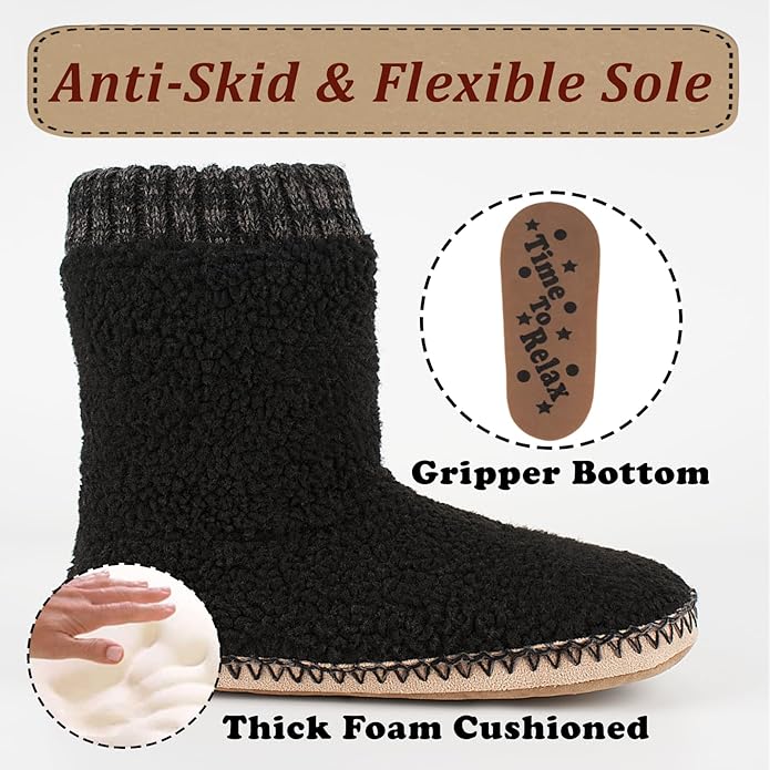 cosyone1997 Boot Slippers for Men Indoor Soft Sole, Warm Fuzzy Slipper Socks with Non Slip Grips