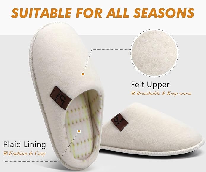 COFACE Unisex Mens Womens Cozy Memory Foam Scuff Slippers Casual Slip On Warm House Shoes Indoor/Outdoor Felt Sandal Slippers Size 4-15