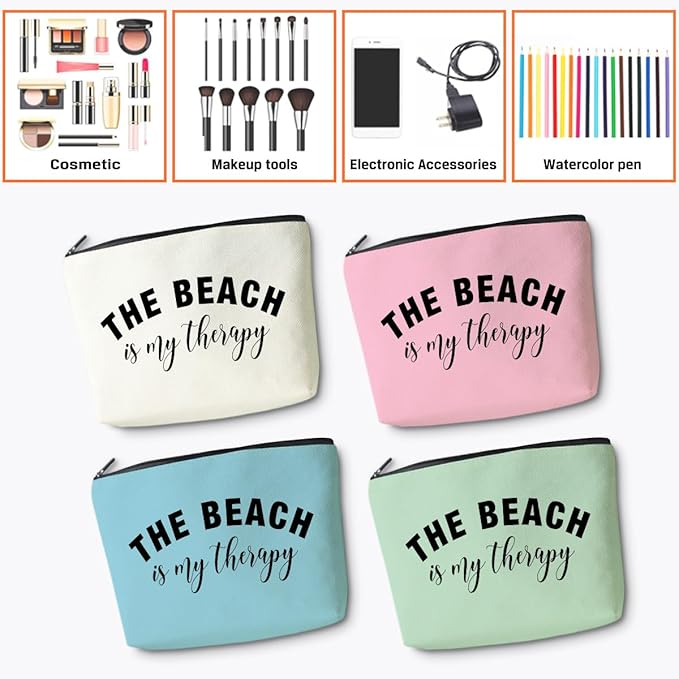 4PCS Beach Vacation Essentials Accessories Makeup Bag, Cute Cosmetic Bags for Women, Travel Toiletry Bag Girls Trip Weekend Beach Gifts for Women Sister Traveler Summer Vacation Mothers Day Birthday