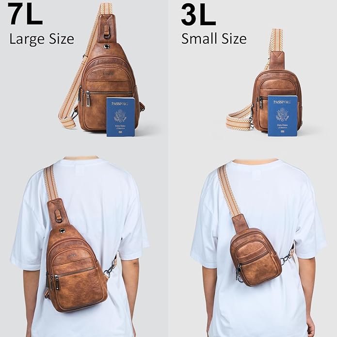 Sling Bag For Women Faux Leather Small Casual Daypack Backpack Fanny Pack Crossbody Chest Bags Purse