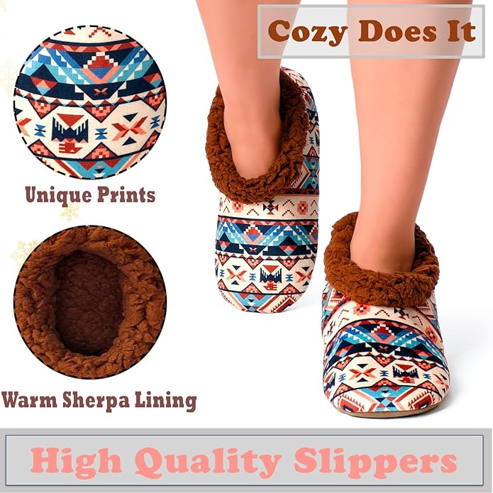Soft Fuzzy Slippers for Women Indoor, Warm Furry House Sock Shoes Fluffy Lined, Bedroom Booties Non-Slip Gripper Soles, Winter Cozy Christmas Gifts