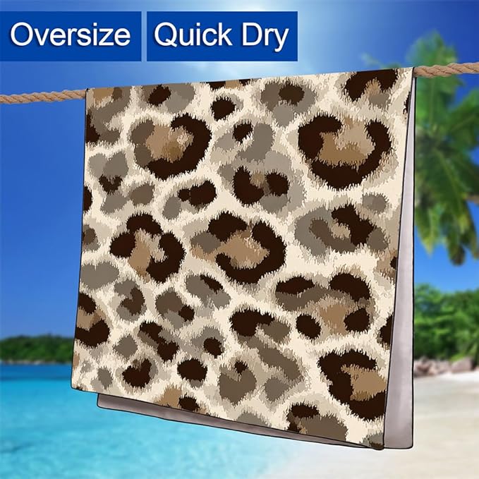 Leopard Print Beach Towel, 36"x72" Sand Free Quick Dry Thin Lightweight Microfiber Towel Gifts for Swimming Travel