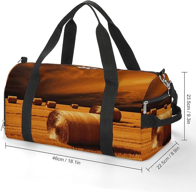 Oxford Cloth Hay Bales Gym Bag,Duffle Bag with Shoes Compartment And Adjustable Shoulder Straps，Weekender Bags for Men Women.