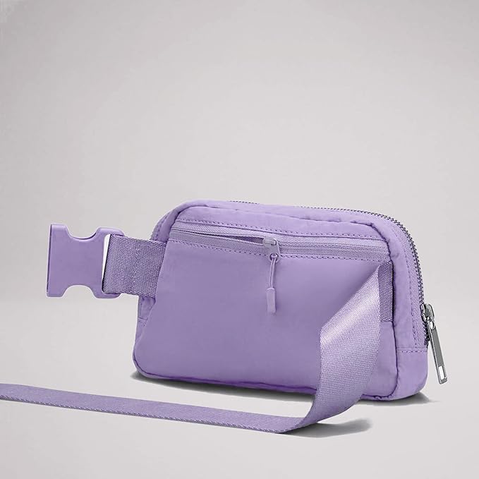 Cross Body Fanny Packs for Women Fashion Waist Bag Pouch Nylon Small Travel Crossbody Bags Mini Purse Everywhere Belt Bag Bum Bag Adjustable Strap for Workout Running Hiking Lavender Fog