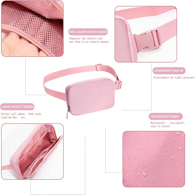 Belt bag Fanny pack crossbody bags for women Everywhere belt bag (pink)