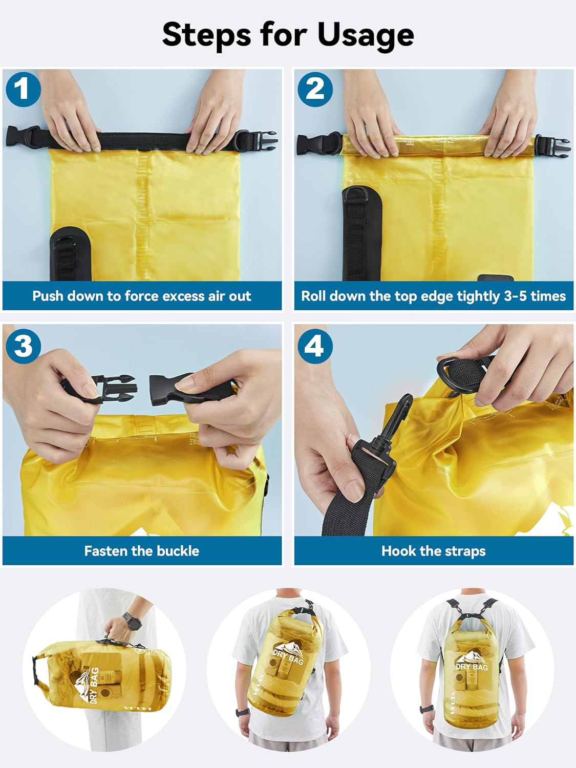 HEETA Dry Bag Waterproof for Women Men, 5L/10L/20L/30L/40L Roll Top Lightweight Dry Storage Bag Backpack with Phone Case for Travel Swimming Boating Kayaking Paddle Board Camping Beach Accessories