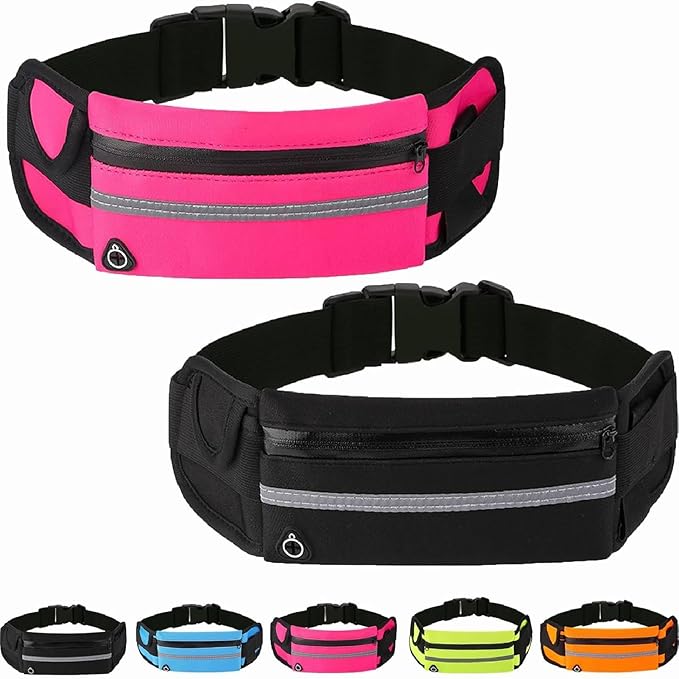 Anti-Theft Invisible Waist Bag, Multifunctional Outdoor Sports Waist Bag with Water Bottle Strap, Lightweight and Waterproof Money Belt (Black+Rose Red)