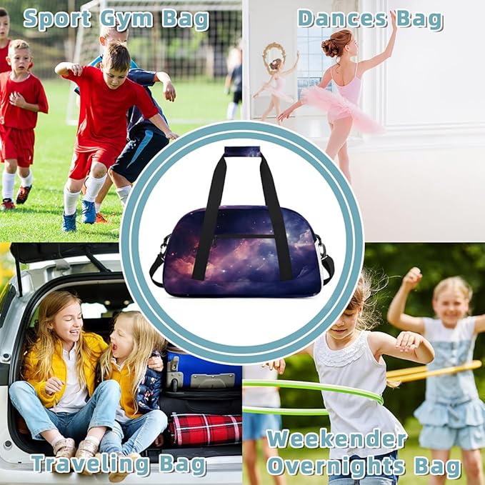 Purple Pink Nebula Sports Duffel Bags, Water-Resistant Gym Duffle Bag for Men Women, Lightweight Weekender Overnight Bag for Fitness, Workout, Travel