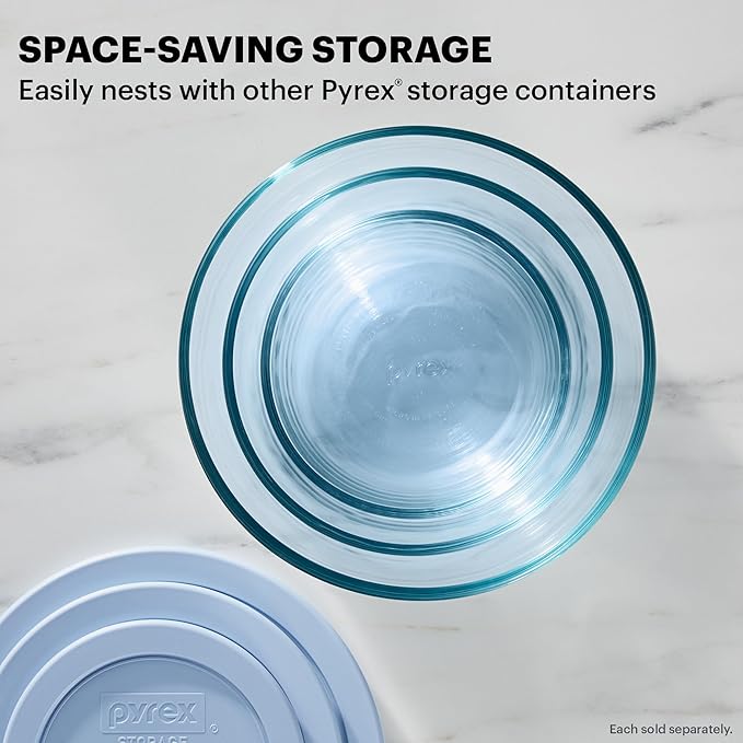 Pyrex Colors Tinted (7 Cup) Large Round Food Storage Container, Snug Fit Non-Toxic Plastic BPA-Free Lids, Freezer Dishwasher Microwave Safe