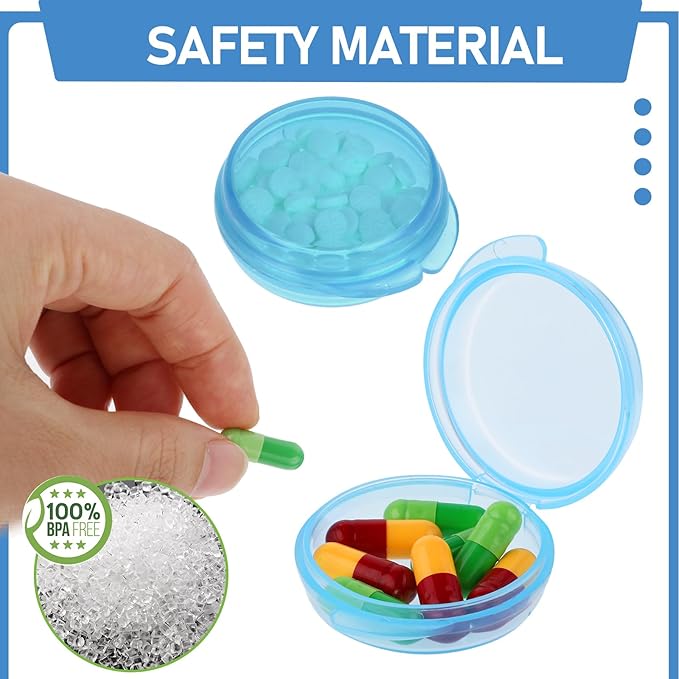 4 Pcs Mini Pill Organizer Small Pill Box Cute Portable Pill Case for Pocket Purse Travel Storage Containers Earplug Case Medicine Dispenser Vitamin Holder (4 Blue)
