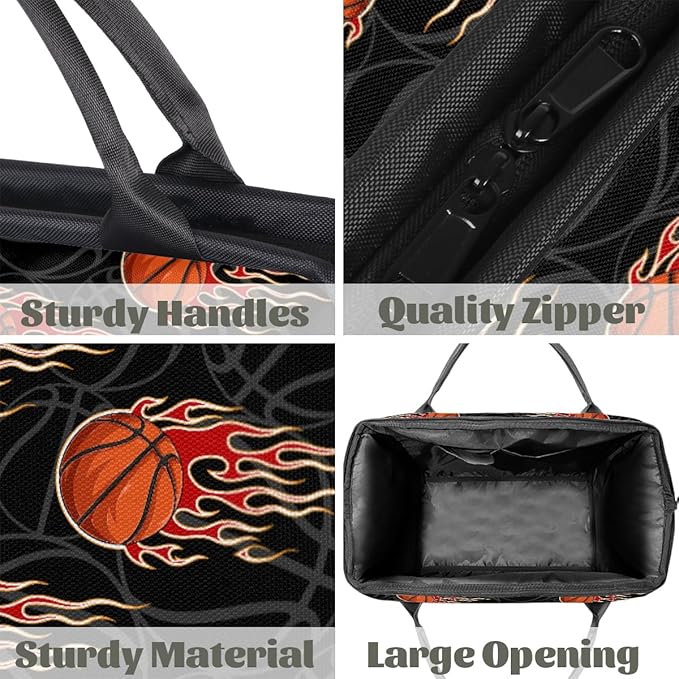 Sports Duffel Bags for Kids - Carry On Travel Gym Bag Waterproof Workout Shoulder Tote for Boys Girls Weekender Overnight Duffel for Swim Dance Camp(Fire Basketball)