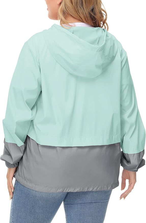 Avoogue Plus Size Raincoat Women Waterproof Rain Jacket Packable Outdoor Hooded Windbreaker
