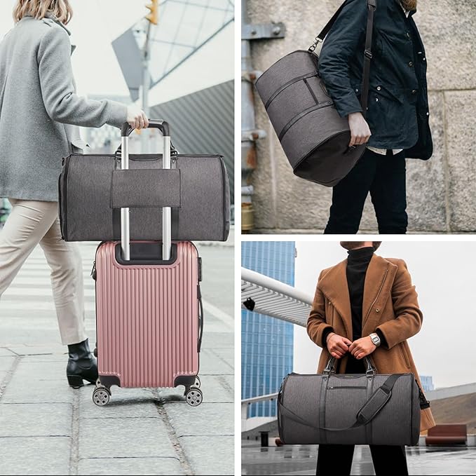 Convertible Garment Bag with Shoulder Strap, Carry on Garment Duffel Bag for Men Women,Waterproof & Wrinkle-Free Suit Carrier for Business Trips & Weekend Getaways, Foldable & Lightweight
