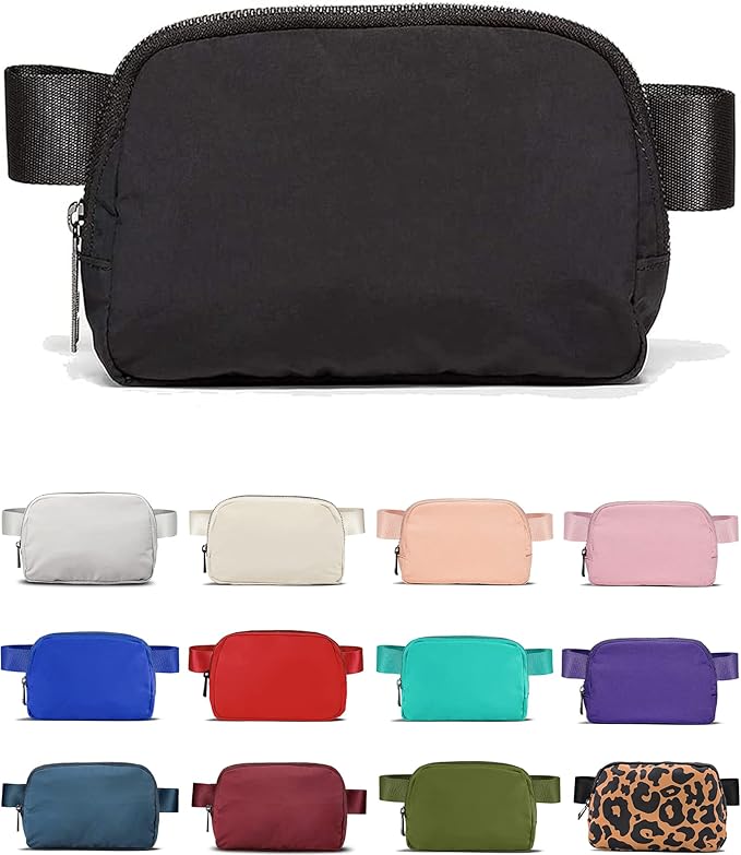 Fanny Pack Crossbody Bag Trendy Waterproof Small Sling Cross Body Purse for Women Men Fashion Waist Packs Mini Belt Pouch Chest Bum Hip Bag Lulu Dupes for Travel Vacation Running Black
