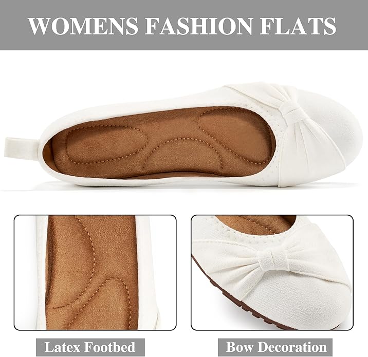 Ecetana Womens Flats Shoes Dressy: Round Toe Bowknot Suede Foldable Ballet Flats Comfortable Casual Slip On Loafers