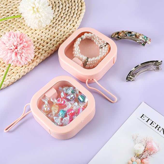 Prudiut 2Pcs Hair Tie Organizer Small Hair Tie Holder Organizer Hair clip Jewelry Organizer for Baby Teen Girl Women, Portable Hanging Small Items Desktop Storage Box(Pink)
