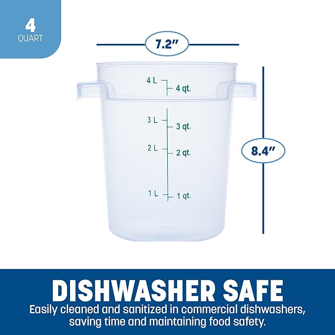 Carlisle FoodService Products Storplus Round Food Storage Container with Stackable Design for Catering, Buffets, Restaurants, Polypropylene (Pp), 4 Quart, Clear