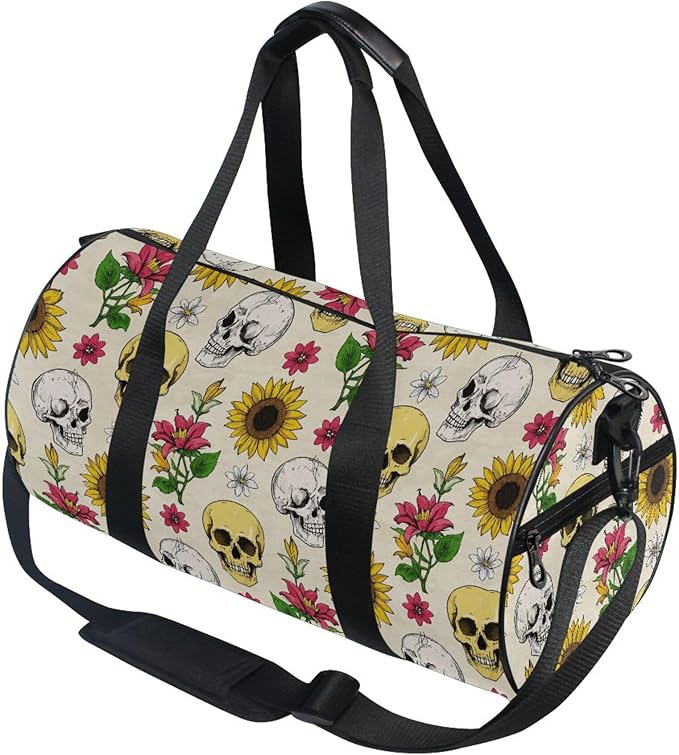 MNSRUU Sports Duffel Bags, Gothic Skull Sunflower Athletic Gym Bag Overnight Workout Travel Tote Luggage for Men Women Yoga