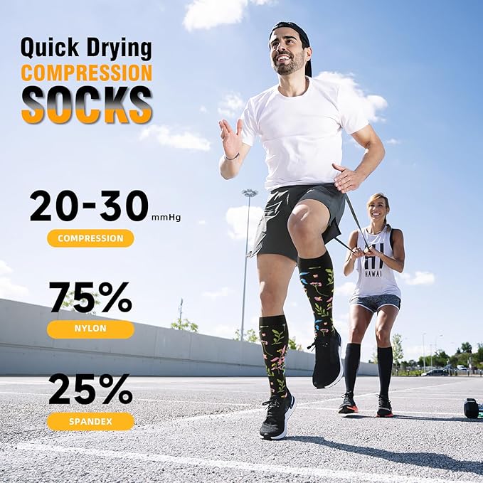 bropite Flora Compression Socks for Women & Men-Knee high 6 Pairs 20-30mmhg Support Running Nurse Travel