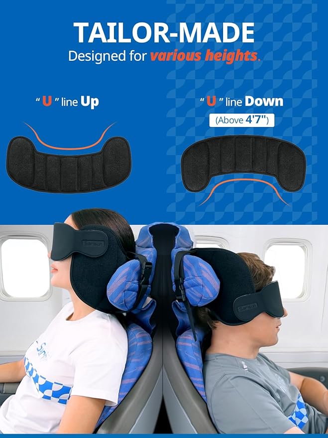 Travel Pillows and Airplane Foot Hammock for Long Flight, Travel Essentials, 360° Support Headrest, Stop Bobblehead, Foot Rest