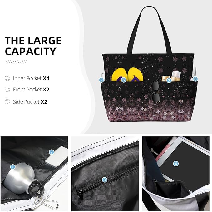 Large Beach Bag for Women Waterproof Foldable Travel Shoulder Tote Bag with Pocket for Weekender Pool Vacation