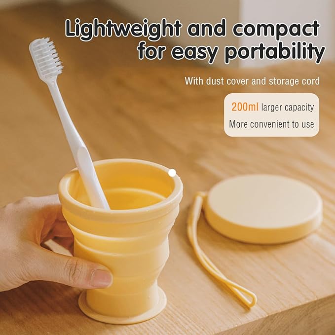 6-Pack Silicone Collapsible Travel Cups with Lids, Foldable Reusable 8 oz Drinking Mugs for Camping, Hiking, Outdoor & Travel - Portable Expandable Dishwasher Safe Cup Set