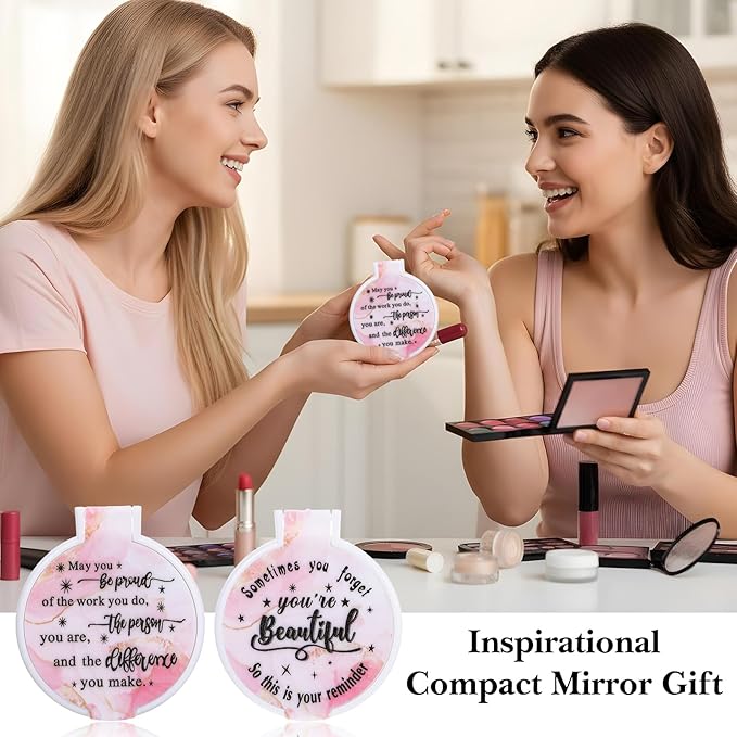 100pcs Light Pink Compact Mirror Bulk Gifts for Women, Mini Inspirational Purse Handheld Makeup Pocket Mirror, Round Portable Makeup Folding Mirrors Gift for Christmas Valentine Daily Travel Coworker