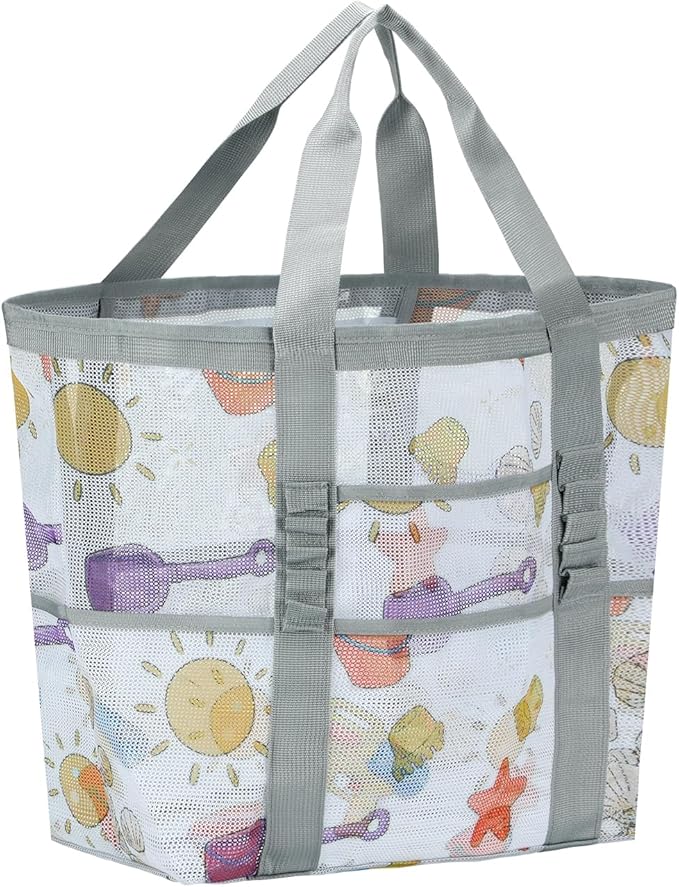 Mesh Beach Bags for Women - Family Beach Tote Bag for Toys, Towels, Travel Vacation Cruise Essentials