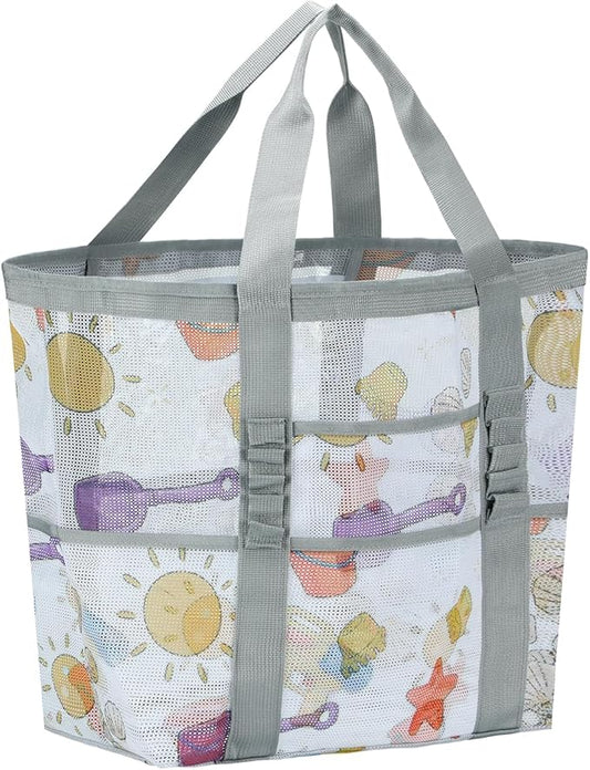 Mesh Beach Bags for Women - Family Beach Tote Bag for Toys, Towels, Travel Vacation Cruise Essentials