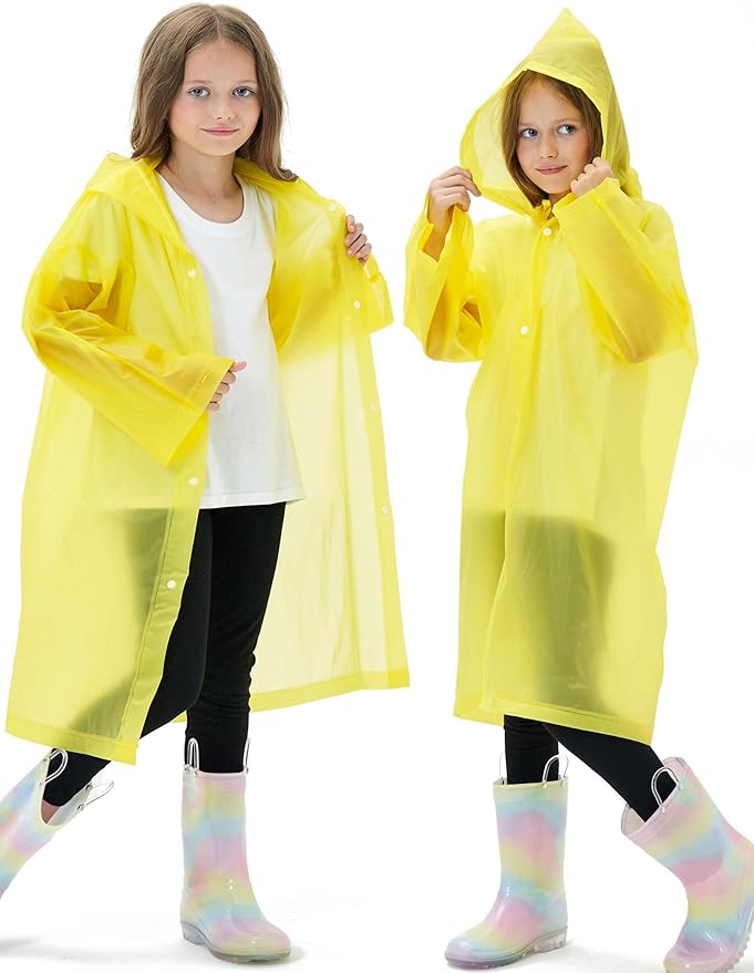 2 Pack Reusable Waterproof Raincoat EVA Emergency Rain Ponchos One Size Rain Jacket for Children, Boys and Girls