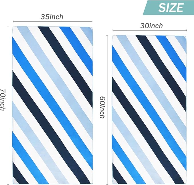 Whale Flotilla 2 Pack Quick Dry Beach Towels Oversized (35"x70"), Microfiber Sand-Free Beach Towel Set, Extra Large Compact Pool Travel Accessories, Blue and Purple
