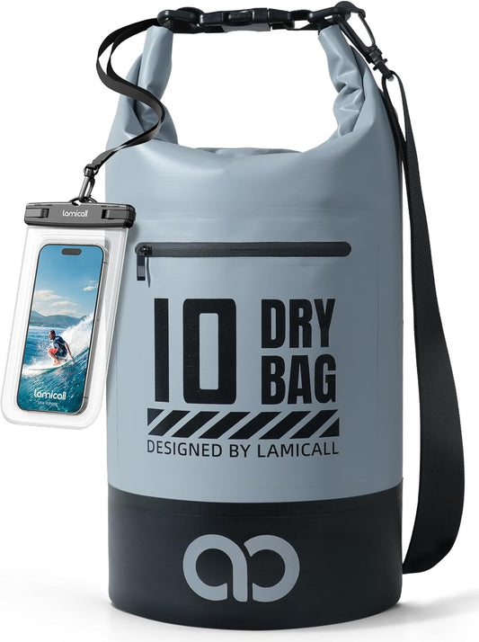 Lamicall Dry Bag Waterproof Backpack - [Zippered Pocket] 5L/10L/20L/30L/40L Roll Top Waterproof Bag with Water Proof Phone Pouch, Floatable Drybag for Swimming, Boating, Kayaking, Camping, Beach