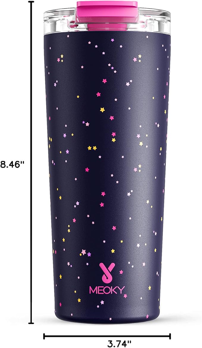 Meoky 24 oz Travel Coffee Mug with Leak-proof Lid, Stainless Steel Insulated Coffee Tumbler, Keeps Hot for 8 Hours or Cold for 24 Hours, Fits in Car Cup Holder (Plum Stardust)