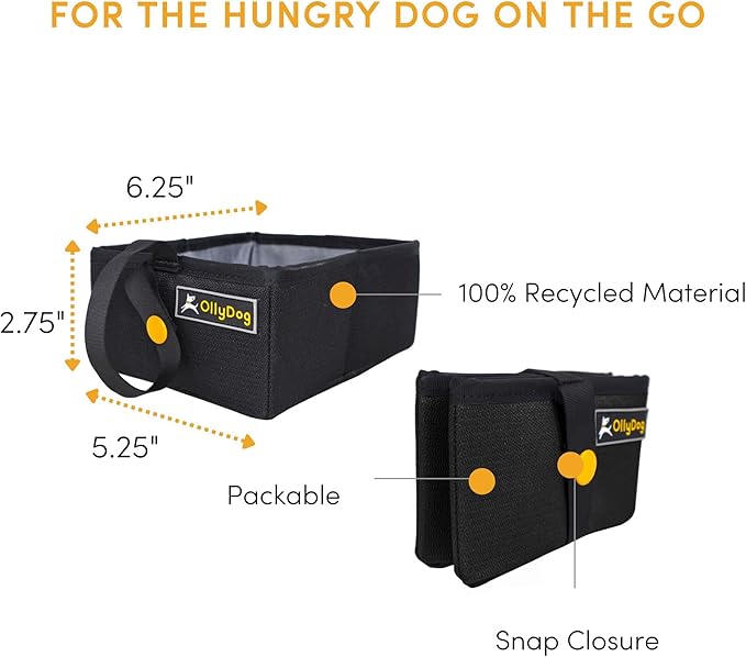 OllyDog Crumple Travel Food Bowl, Water-Resistant Collapsible Dog Bowl, Portable Dog Bowl, Pet Supplies, Ideal for Outdoor Camping, Walking, Traveling, Hiking (Raven)