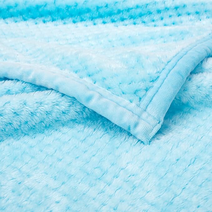 Fuzzy Blanket or Fluffy Blanket for Baby, Soft Warm Cozy Coral Fleece Toddler, Infant or Newborn Receiving Blanket for Crib, Stroller, Travel, Decorative, 30”×40”, Ice Blue+Blue Bell
