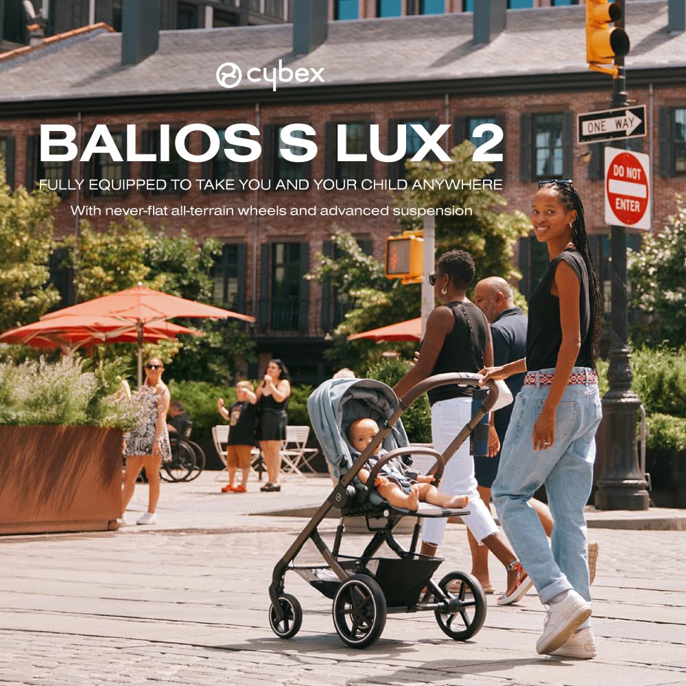 Cybex Balios S Lux Toddler and Baby Stroller with Reversible Seat, Unique One-Pull Harness, and Multiple Recline - Travel System Ready, with One Hand Fold, Taupe Frame/Sky Blue Seat