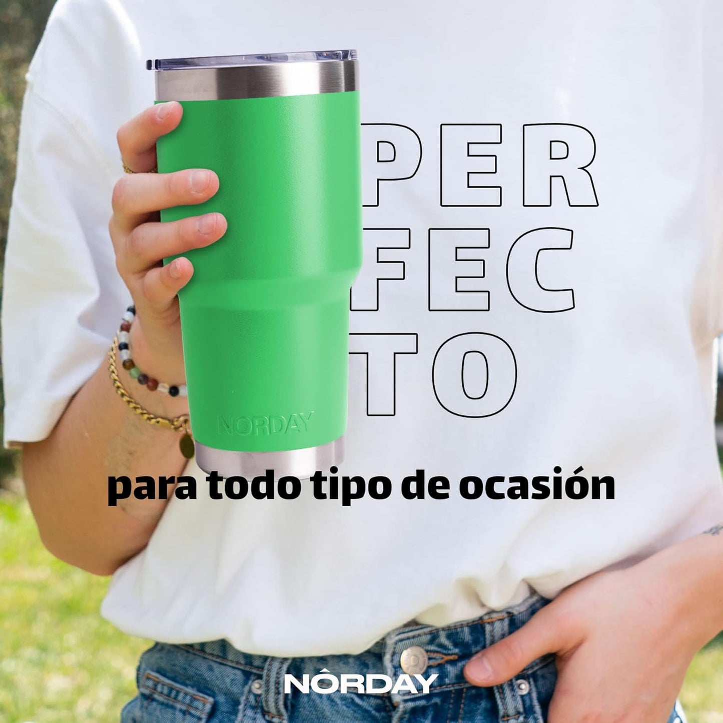 NORDAY | Tumbler with Lid - 30oz - Green Insulated Tumbler - Stainless Steel Tumblers - Double Wall Vacuum Insulated Travel Coffee Mug for Car Cup Holder - Keeps Temperature for 24hr - Anti Spill Lid