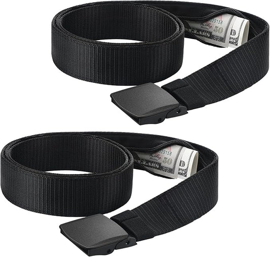 Cozypower 2 Pcs Hidden Money Belt for Travel Hidden Pockets Under Clothes Security Money Wallet Nylon Security Cash Safe Anti Theft Tactical Belt with Pouch