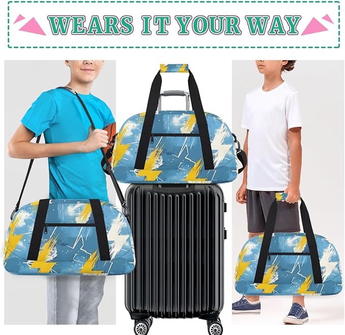 Lightning Gym Travel Duffle Bag for Women & Men with Front Zipper Pocket for Sports, Overnight, Weekender, Carry On,Workout & Dance Bag,Golden Lightning,18.9 * 8.7 * 10.6 in