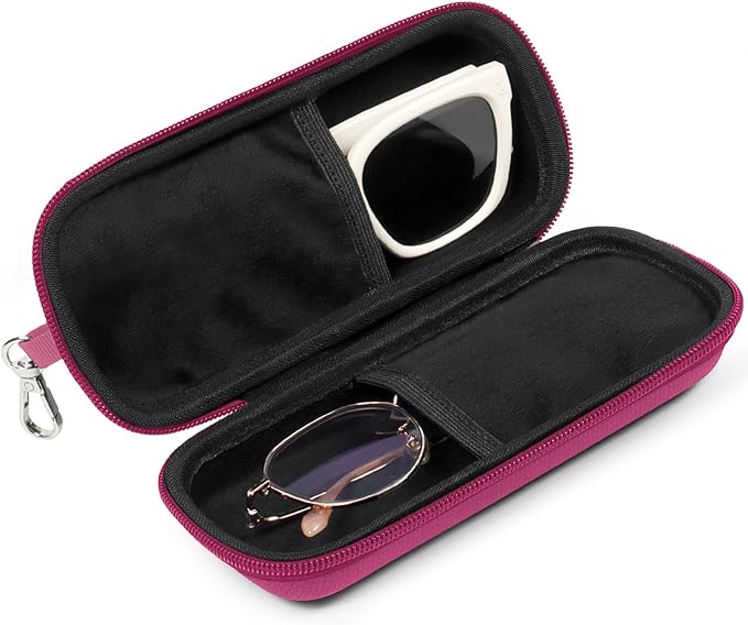 Double Eyeglasses Case Hard Shell Dual Sunglasses Organizer with Zipper Closure Travel Eyewear Storage for Vehicle