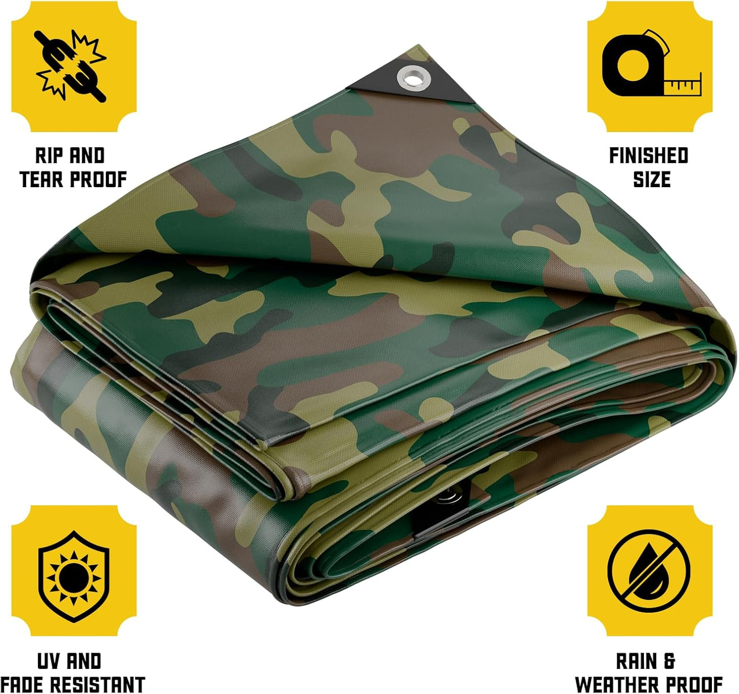 Core Tarps Extreme Heavy Duty 20 Mil Tarp Cover, Waterproof, UV Resistant, Rip and Tear Proof, Poly Tarpaulin with Reinforced Edges for Roof, Camping, Patio, Pool, Boat (Camouflage/Green 6′ X 8′)