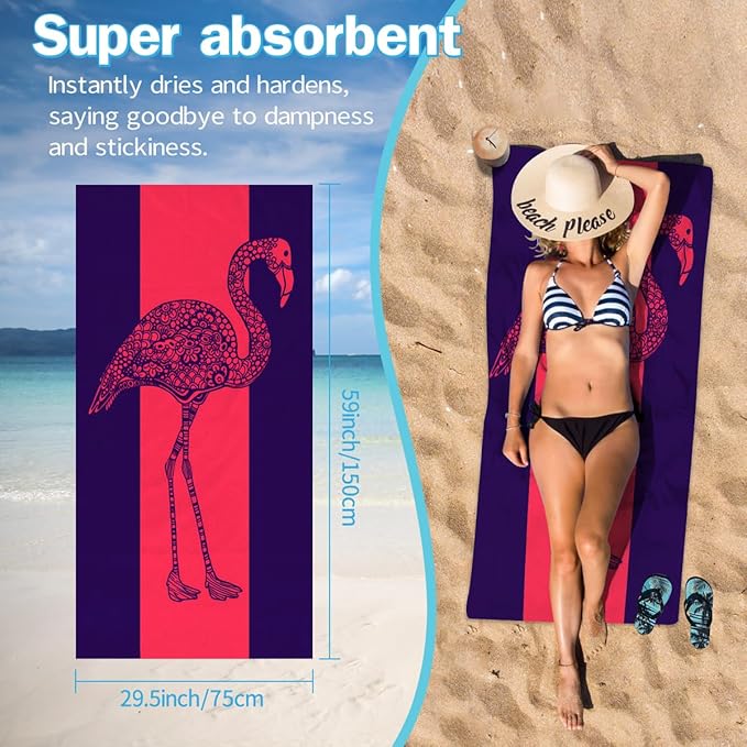 Flamingo Beach Towel - 30x60 Inch Fast Dry Microfiber Towel, Lightweight & Versatile for Beach, Pool, Yoga, Travel, Ideal as Beach Blanket & Vacation Essential