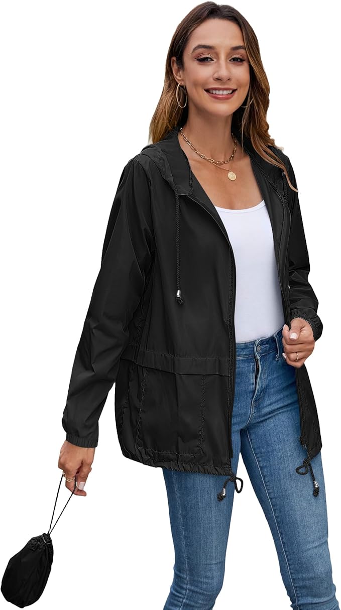 Hount Women's Lightweight Hooded Raincoat Waterproof Packable Active Outdoor Rain Jacket (S-3XL)