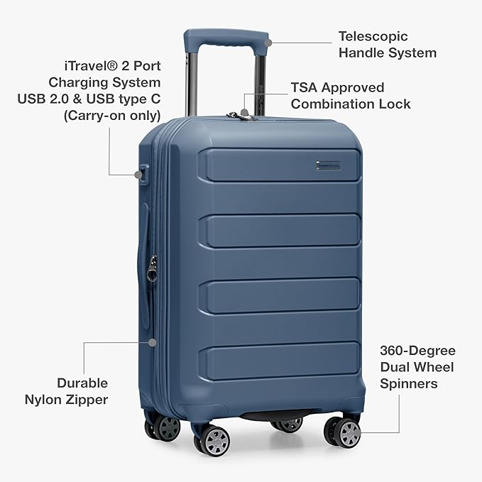 Traveler's Choice Pagosa Hardshell Expandable Luggage with Spinner Wheels, Slate Blue, 2-Piece Set (22/26)