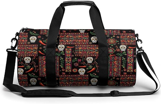 Weekender Carry on Beach Yoga Bag Sport Gym Fitness Tote Overnight Weekender Travel Bags for Men Women (Mexican Style Sugar Skull Traditional Paisley)